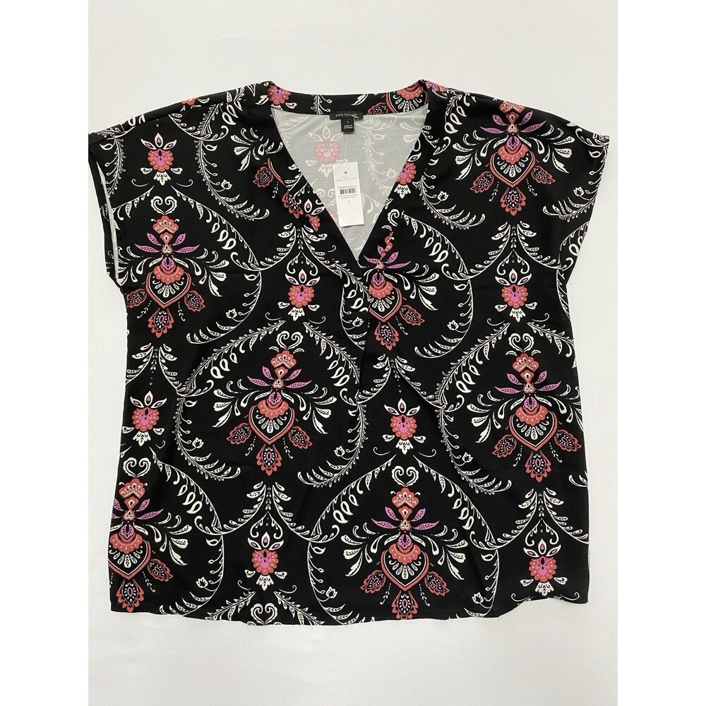 Ann Taylor NWT Women's Size S Black Paisley Mixed Print Bohemian Office Chic